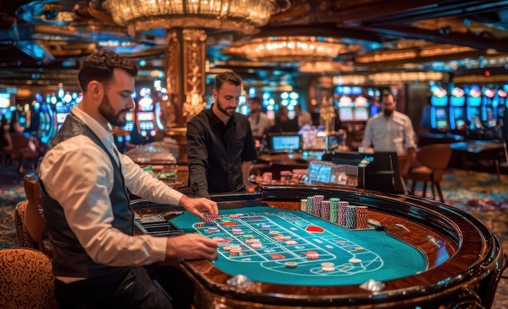 Meja roulette live dengan dealer dalam sesi Multi-Bet badak500